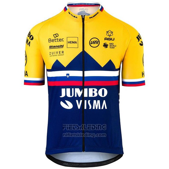 2020 Fietskleding Jumbo Visma Geel Blauw Korte Mouwen en Koersbroek